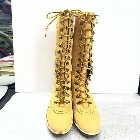 Timberland Knee High Lace-Up Yellow Genuine Leather Boots Womens Size 9M - Picture 3 of 13